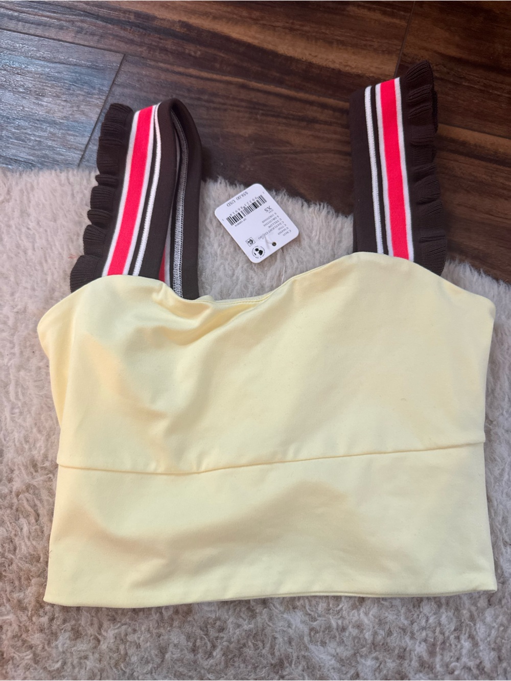 Women’s Yellow Cropped Tank Top with Striped Ruffle Straps